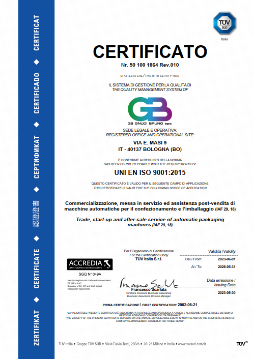 Certificato Uni En Iso 9001 GB Gnudi
